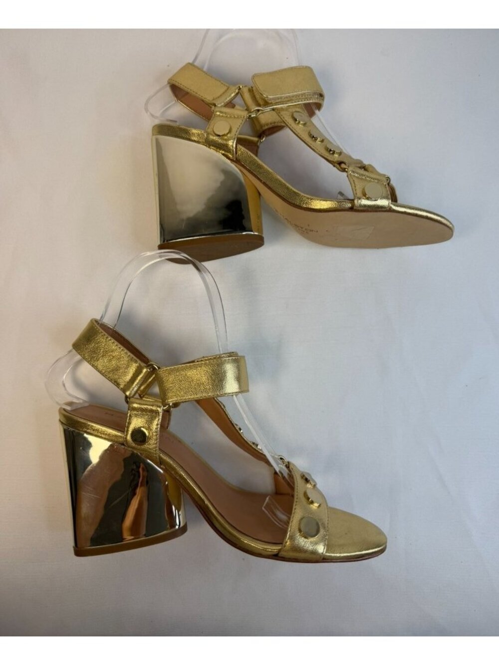 Halston Heritage Mica Sandal Womens Size 5.5M Gold & Bronze Studded Block Heel - Picture 7 of 15